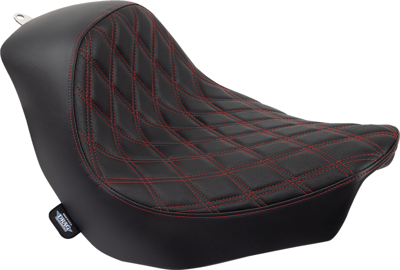 DRAG SPECIALTIES SEATS, DRAG SPECIALTIES SEATS Solo Seat - Double Diamond with Red Stitching for FL/FX '18-'23 (Part #0802-1515)
