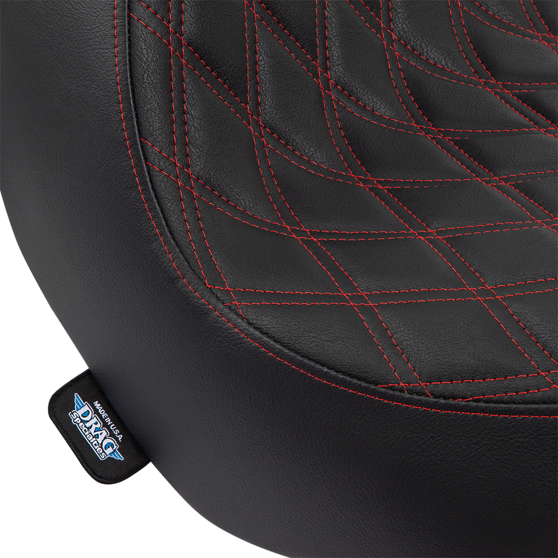 DRAG SPECIALTIES SEATS, DRAG SPECIALTIES SEATS Solo Seat - Double Diamond with Red Stitching for FL/FX '18-'23 (Part #0802-1515)