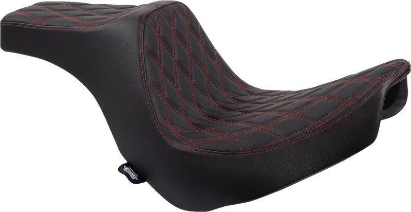 DRAG SPECIALTIES SEATS, Drag Specialties Seats Predator III 2-Up Seat for FL/FX 2018-2024 with Vinyl Cover and Red Stitching