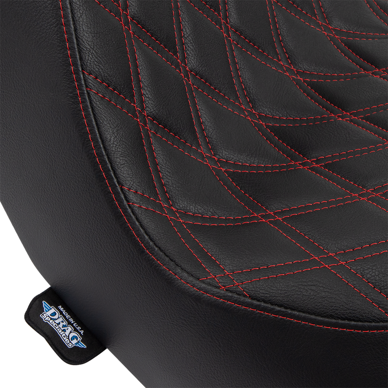 DRAG SPECIALTIES SEATS, Drag Specialties Seats Predator III 2-Up Seat for FL/FX 2018-2024 with Vinyl Cover and Red Stitching