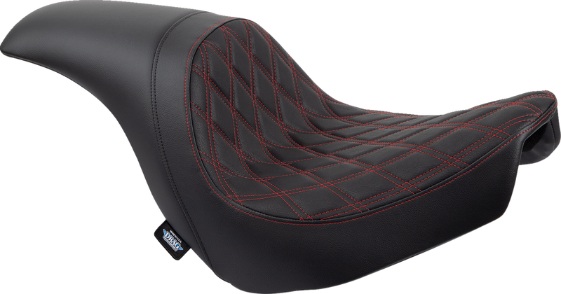 DRAG SPECIALTIES SEATS, DRAG SPECIALTIES SEATS Predator Seat with Double Diamond Vinyl and Red Stitching for Harley FLSB/FXLR '18-'23 (Part #0802-1519)