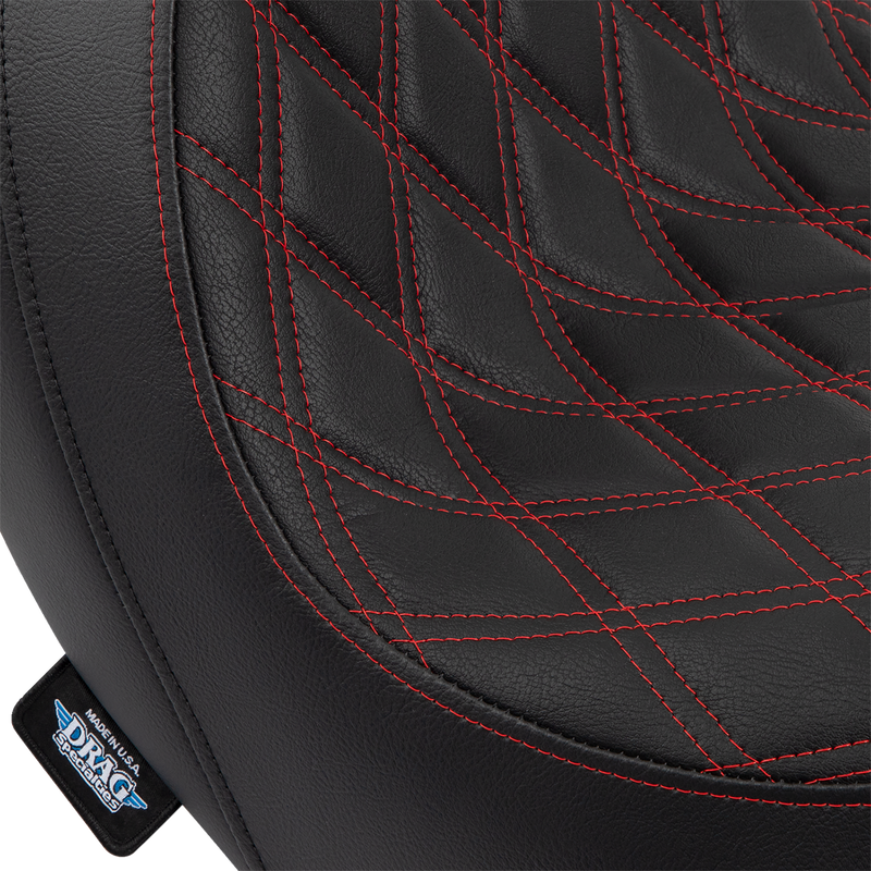 DRAG SPECIALTIES SEATS, DRAG SPECIALTIES SEATS Predator Seat with Double Diamond Vinyl and Red Stitching for Harley FLSB/FXLR '18-'23 (Part #0802-1519)
