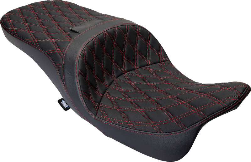 DRAG SPECIALTIES SEATS, DRAG SPECIALTIES SEATS Freedom Seat with Double Diamond Red Stitch for Harley FLH 2009-2023 - Part #0801-1484
