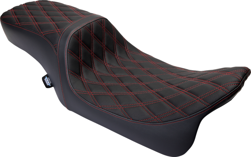 DRAG SPECIALTIES SEATS, Drag Specialties Seats Predator 2-Up Seat with Vinyl Cover and Double Diamond Red Stitch for Harley FL 2008-2023 - Part Number 0801-1494