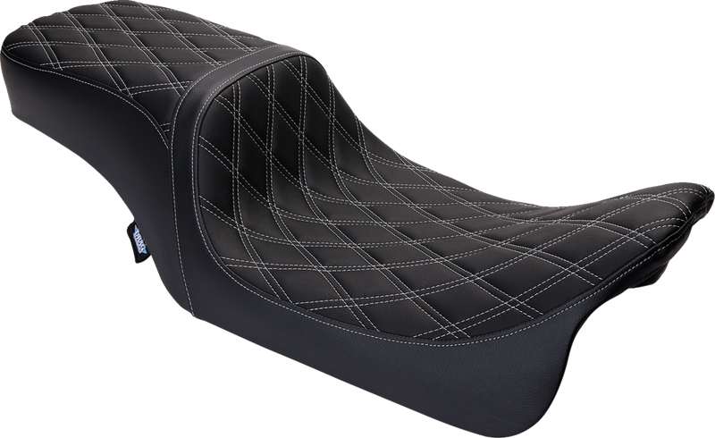 DRAG SPECIALTIES SEATS, Drag Specialties Seats Predator 2-Up Seat with Vinyl Cover and Double Diamond Silver Stitch for Harley FL 2008-2023, Part #0801-1492