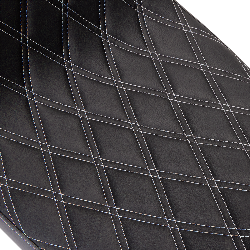 DRAG SPECIALTIES SEATS, Drag Specialties Seats Predator 2-Up Seat with Vinyl Cover and Double Diamond Silver Stitch for Harley FL 2008-2023, Part #0801-1492