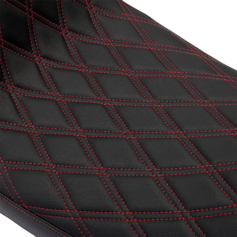 DRAG SPECIALTIES SEATS, Drag Specialties Seats Predator 2-Up Seat with Vinyl Cover and Double Diamond Red Stitch for Harley FL 2008-2023 - Part Number 0801-1494