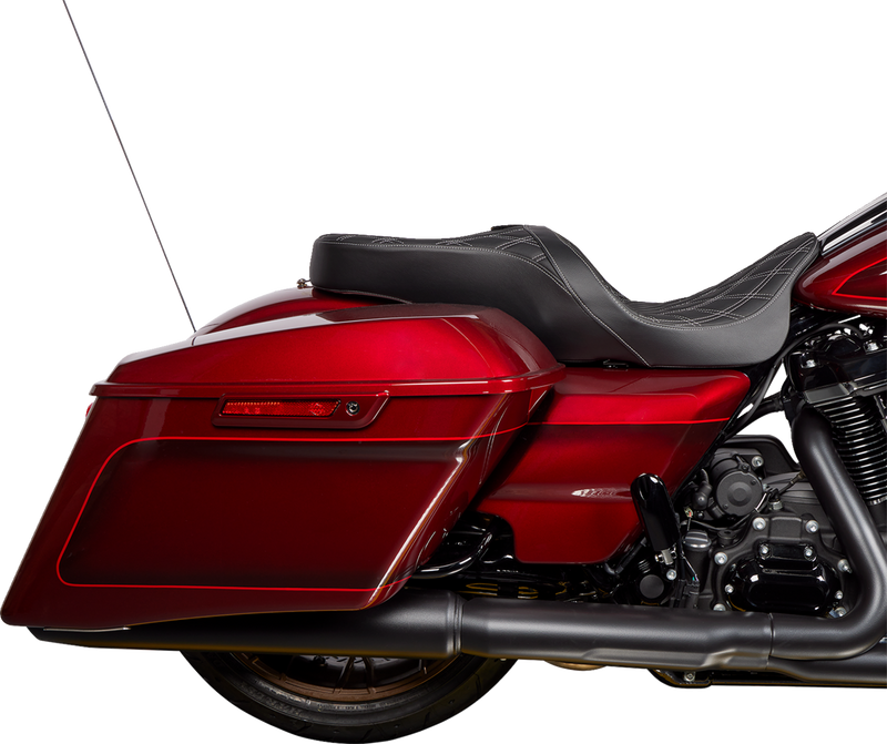 DRAG SPECIALTIES SEATS, DRAG SPECIALTIES SEATS Freedom Seat with Vinyl Cover and Double Diamond Silver Stitch for Harley FLH 2009-2023 – Part Number 0801-1482