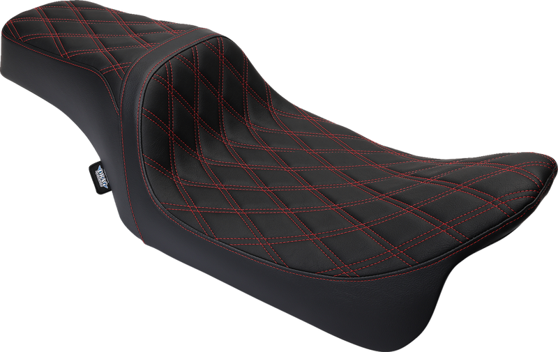 DRAG SPECIALTIES SEATS Predator 1Up Seat with Vinyl Cover, Double Diamond Red Stitch for Harley FLH 2008-2023 (Part Number 08011491)