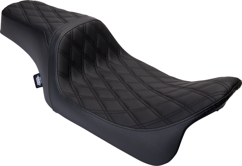 DRAG SPECIALTIES SEATS, DRAG SPECIALTIES SEATS Predator 1Up Seat - Vinyl, Double Diamond Black Stitch for Harley FLH 2008-2023 (Part #0801-1483)