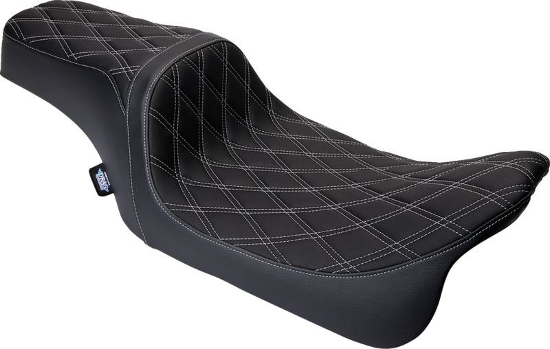 DRAG SPECIALTIES SEATS, DRAG SPECIALTIES SEATS Predator 1Up Seat with Vinyl Cover and Double Diamond Silver Stitch for Harley FLH 2008-2023, Part #08011489