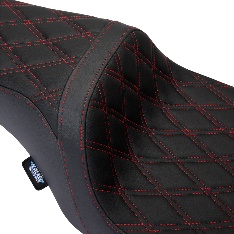 DRAG SPECIALTIES SEATS Predator 1Up Seat with Vinyl Cover, Double Diamond Red Stitch for Harley FLH 2008-2023 (Part Number 08011491)