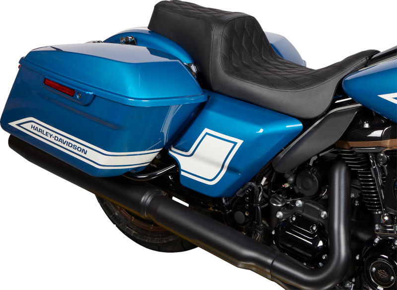 DRAG SPECIALTIES SEATS, DRAG SPECIALTIES SEATS Predator 1Up Seat - Vinyl, Double Diamond Black Stitch for Harley FLH 2008-2023 (Part #0801-1483)