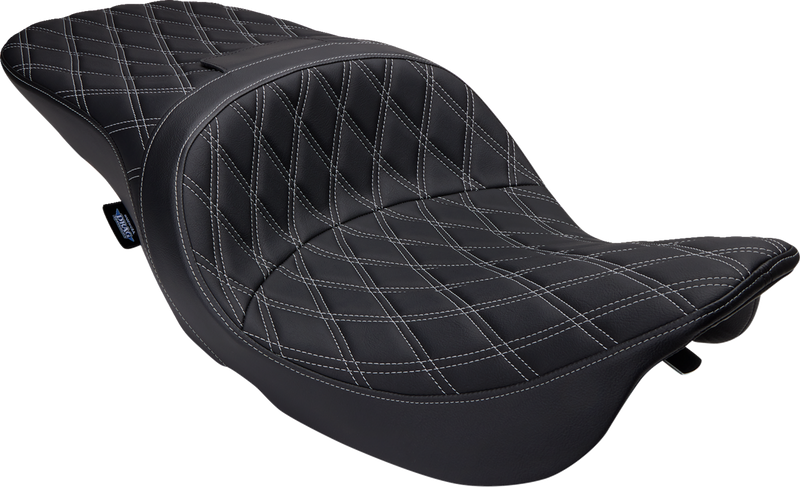DRAG SPECIALTIES SEATS, Drag Specialties Seats Freedom Seat for FLH 1997-2007 with Vinyl Cover and Double Diamond Silver Stitch - Part 08011506-4676C