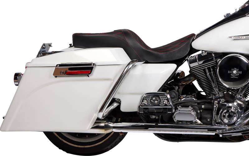 DRAG SPECIALTIES SEATS, DRAG SPECIALTIES SEATS Freedom Seat - Vinyl - Double Diamond Red Stitch for FLH 1997-2007 (Part #08011507-4676D)