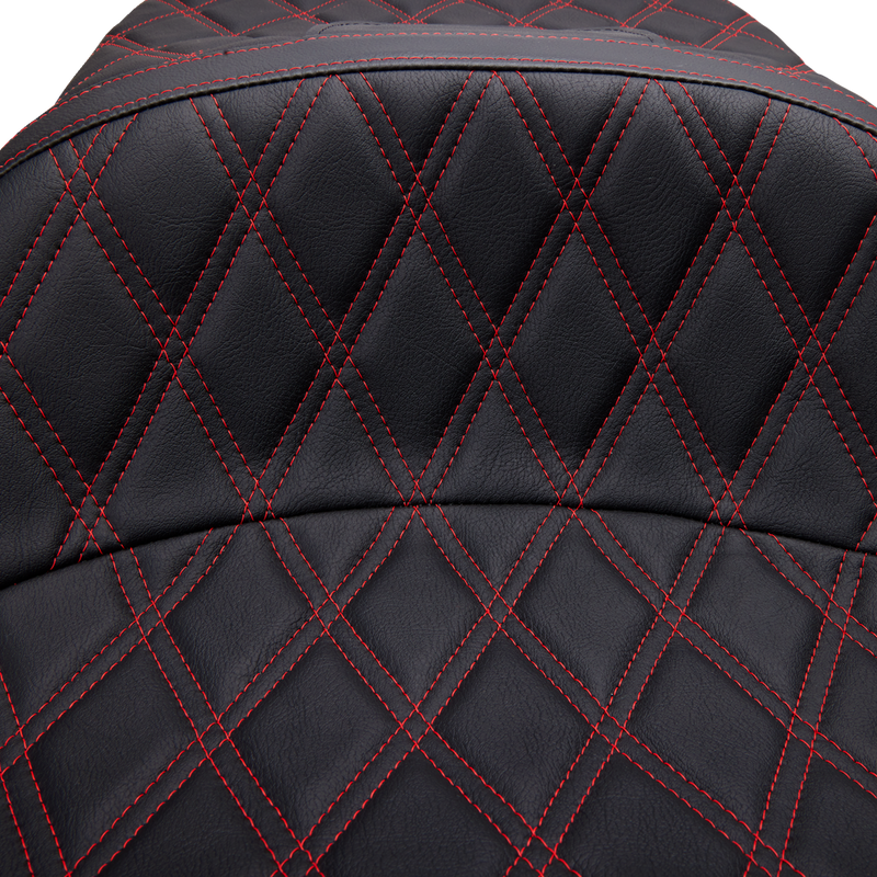 DRAG SPECIALTIES SEATS, DRAG SPECIALTIES SEATS Freedom Seat - Vinyl - Double Diamond Red Stitch for FLH 1997-2007 (Part #08011507-4676D)