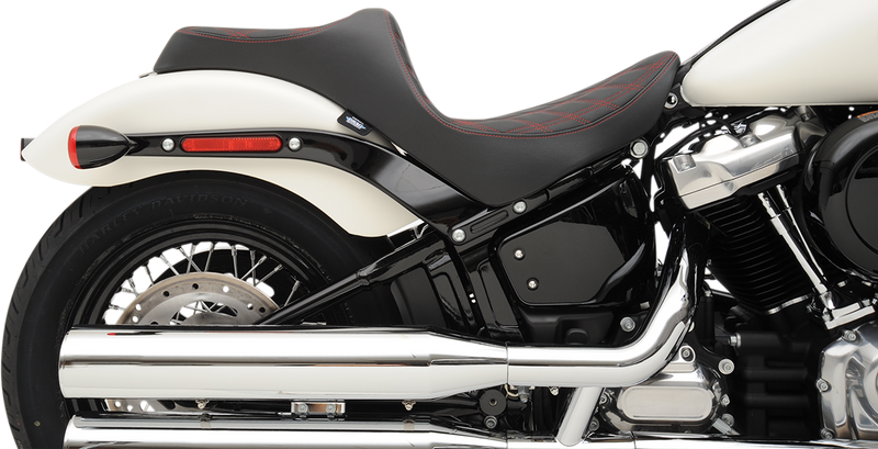 DRAG SPECIALTIES SEATS, DRAG SPECIALTIES SEATS Predator III Seat - Double Diamond Red Stitching for Harley FX/FL '18-'23, Part #0802-1147