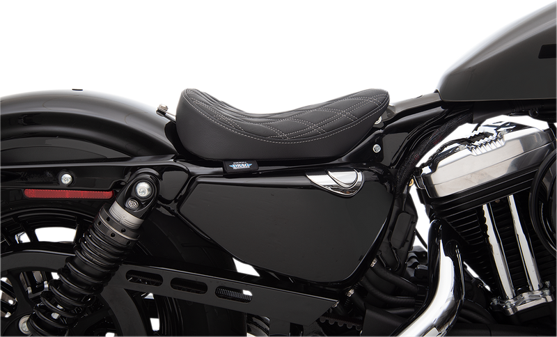 DRAG SPECIALTIES SEATS, Drag Specialties Seats Bobber Solo Seat - Double Diamond Silver Stitch for 2010-2022 Harley-Davidson XL Models - Part 0804-0740