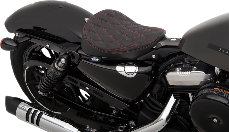 DRAG SPECIALTIES SEATS, Drag Specialties Seats Bobber Solo Seat - Double Diamond - Red Stitch for Harley XL 2010-2022 (Part #0804-0741)