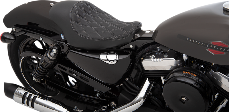 DRAG SPECIALTIES SEATS, Drag Specialties Seats 3/4 Solo Seat - Double Diamond Black with Silver Stitching for XL '04-'22 (Part #0804-0745)