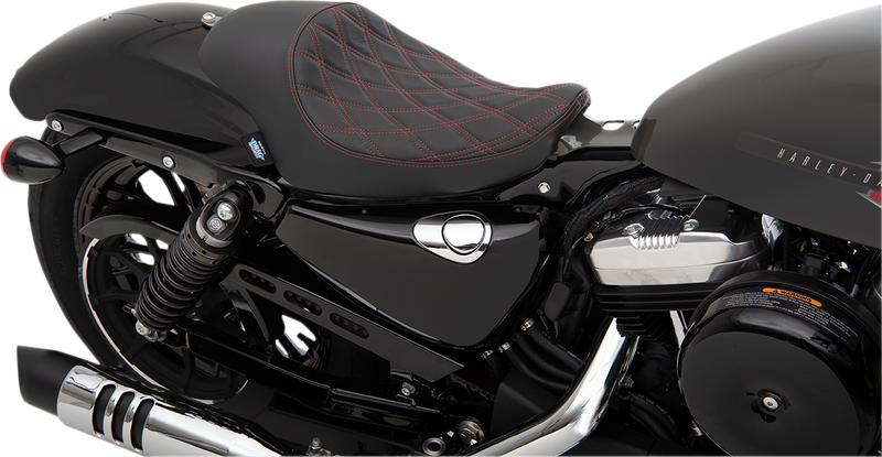 DRAG SPECIALTIES SEATS, DRAG SPECIALTIES SEATS 3/4 Solo Seat - Double Diamond Black with Red Stitching for XL '04-'22, Part Number 0804-0746