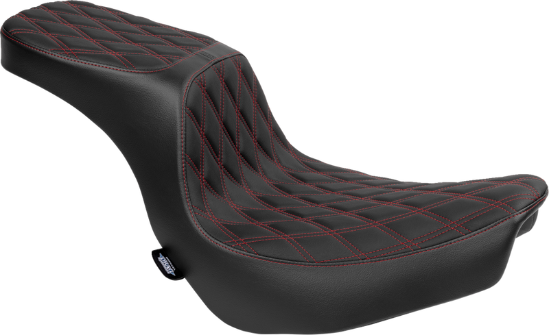 DRAG SPECIALTIES SEATS, DRAG SPECIALTIES SEATS Predator 2-Up Seat with Vinyl Cover and Red Stitching for FLSB/FXLRS 2018-2024 (Part #4688D)