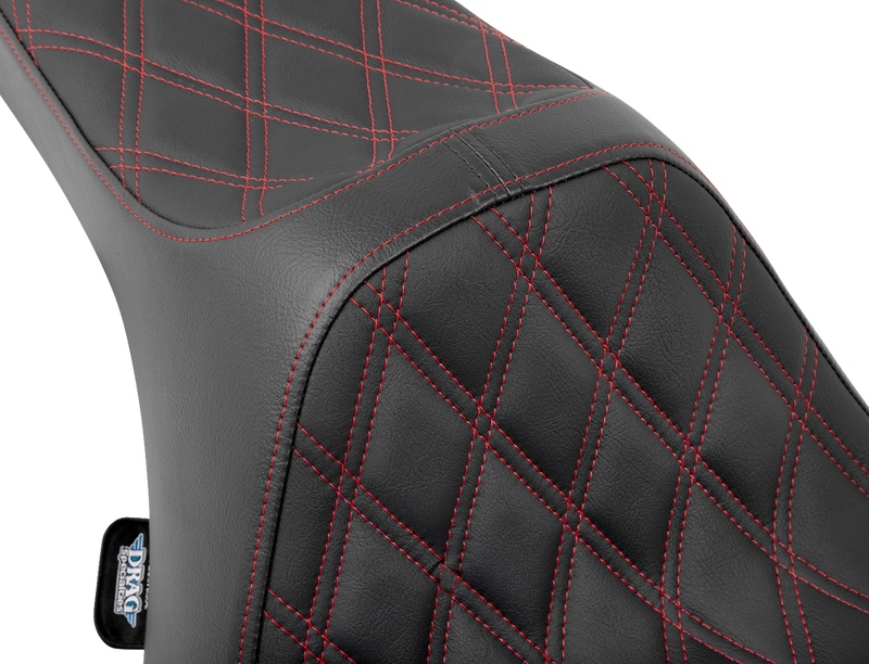DRAG SPECIALTIES SEATS, Drag Specialties Seats Predator III Seat with Double Diamond Red Stitching for FLT/FLH 2023-2024, Part No. 4686D