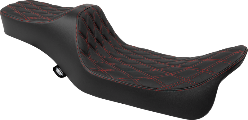 DRAG SPECIALTIES SEATS, Drag Specialties Seats Predator III Extended Reach Seat with Double Diamond Pattern and Red Stitching for Harley FLH/FLT 2008-2024 - Part #4687D