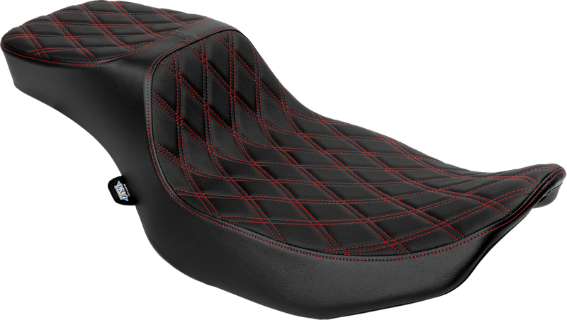 DRAG SPECIALTIES SEATS, DRAG SPECIALTIES SEATS Performance Predator 2-Up Seat with Extended Reach - Red Vinyl Double Diamond Stitch, Part Number 4691D