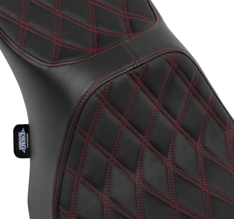 DRAG SPECIALTIES SEATS, DRAG SPECIALTIES SEATS Predator III 2-Up Seat - Vinyl with Double Diamond Pattern and Red Stitching for FLT/FLH 2023-2024 (Part Number 4690D)
