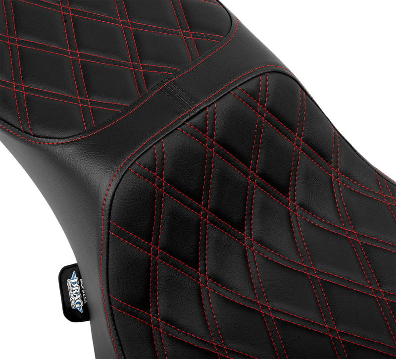 DRAG SPECIALTIES SEATS, DRAG SPECIALTIES SEATS Performance Predator 2-Up Seat with Extended Reach - Red Vinyl Double Diamond Stitch, Part Number 4691D
