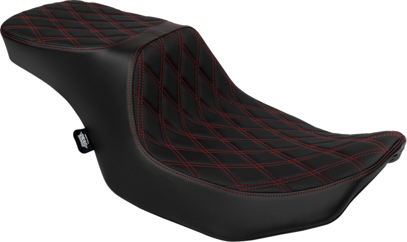 DRAG SPECIALTIES SEATS, DRAG SPECIALTIES SEATS Predator 2-Up Seat with Vinyl Cover and Double Diamond Red Stitch for FLT/FLH 2023-2024 (Part #4692D)