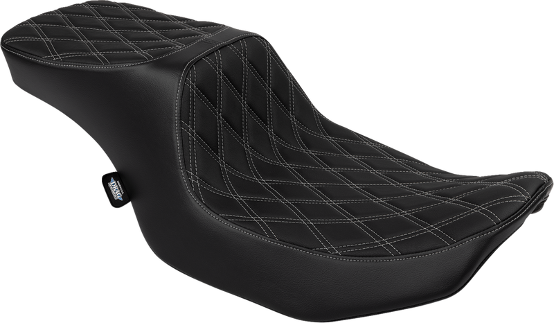 Drag Specialties Seats Predator 2-Up Seat with Vinyl Cover and Double Diamond Silver Stitch for Harley FLTR/FLHX 2023-2024, Part Number 4692C