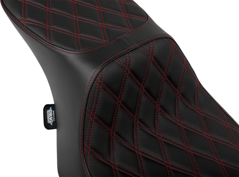 DRAG SPECIALTIES SEATS, DRAG SPECIALTIES SEATS Predator 2-Up Seat with Vinyl Cover and Double Diamond Red Stitch for FLT/FLH 2023-2024 (Part #4692D)