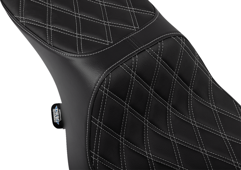Drag Specialties Seats Predator 2-Up Seat with Vinyl Cover and Double Diamond Silver Stitch for Harley FLTR/FLHX 2023-2024, Part Number 4692C