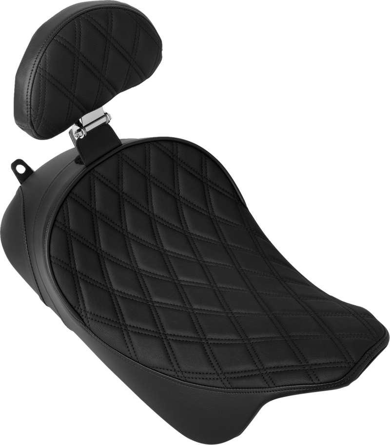 Drag Specialties Seats Solo Front Seat for Harley FL 2008-2023, Double Diamond Pattern with Black Stitching and Optional Backrest - Part 4699B