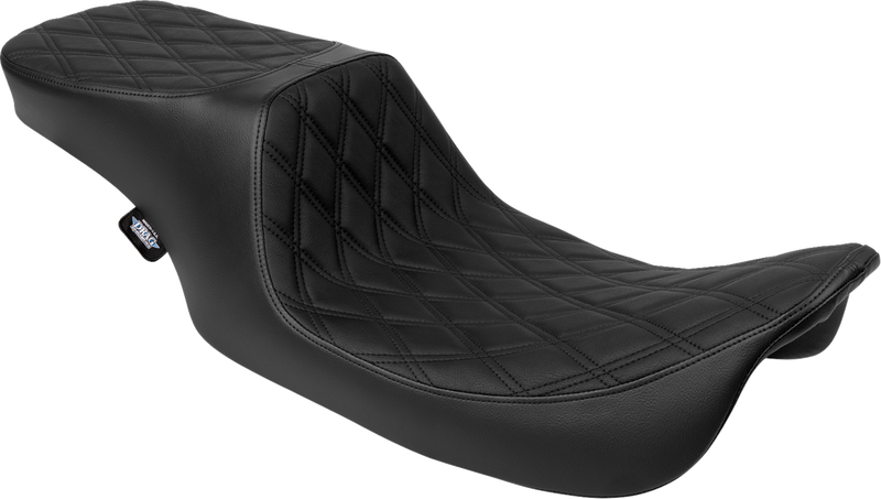 DRAG SPECIALTIES SEATS, Drag Specialties Seats Predator 2-Up Seat for Harley FL 1997-2007, Vinyl Double Diamond Black Stitching (Part #4695B)