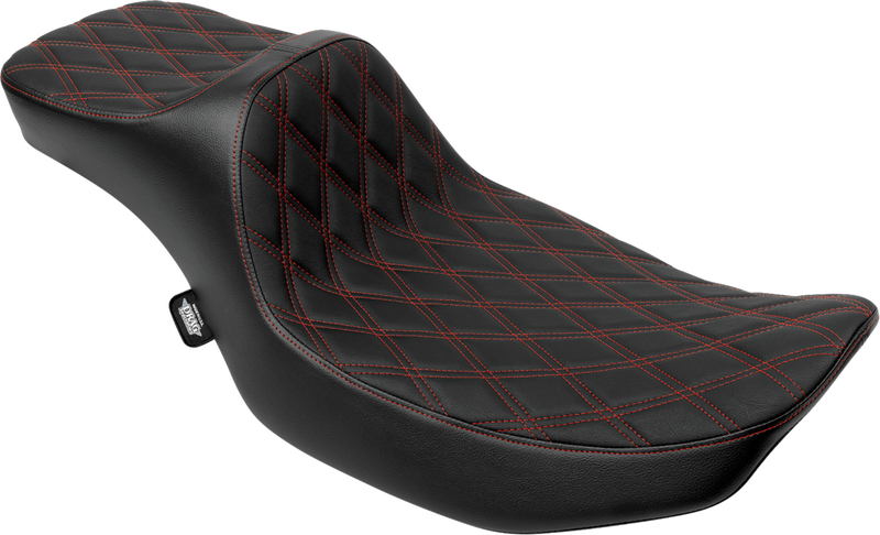 DRAG SPECIALTIES SEATS, Drag Specialties Seats Predator III Extended Reach Seat for FLH/FLT 2023-2024, Double Diamond Vinyl with Red Stitching – Part 4705D