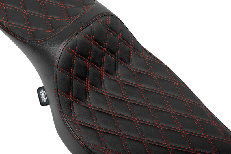 DRAG SPECIALTIES SEATS, Drag Specialties Seats Predator III Extended Reach Seat for FLH/FLT 2023-2024, Double Diamond Vinyl with Red Stitching – Part 4705D