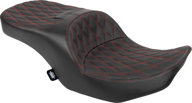DRAG SPECIALTIES SEATS, DRAG SPECIALTIES SEATS Freedom Seat for FLT/FLH 2023-2025 - Black Vinyl with Red Double Diamond Stitch, Part #4711D