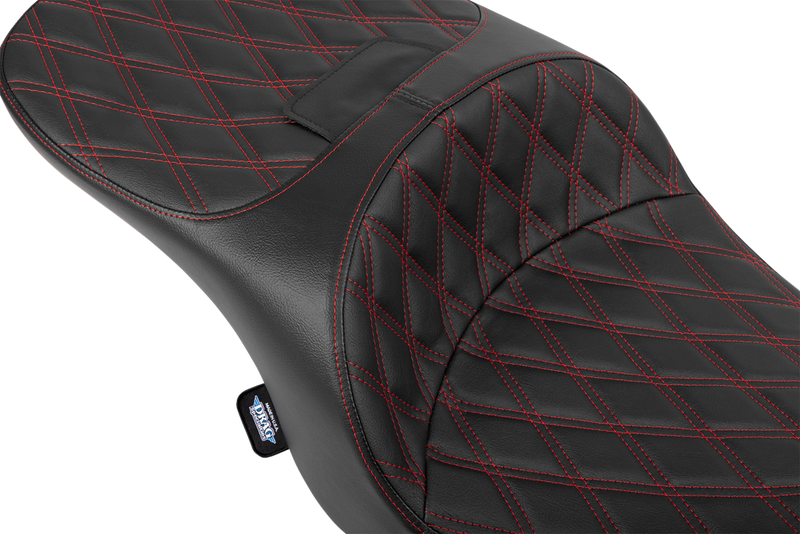 DRAG SPECIALTIES SEATS, DRAG SPECIALTIES SEATS Freedom Seat for FLT/FLH 2023-2025 - Black Vinyl with Red Double Diamond Stitch, Part #4711D
