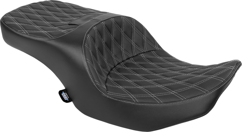 DRAG SPECIALTIES SEATS, Drag Specialties Seats Forward Position Freedom Seat for FLH/FLT 2023-2025, Vinyl with Silver Double Diamond Stitch - Part #4715C