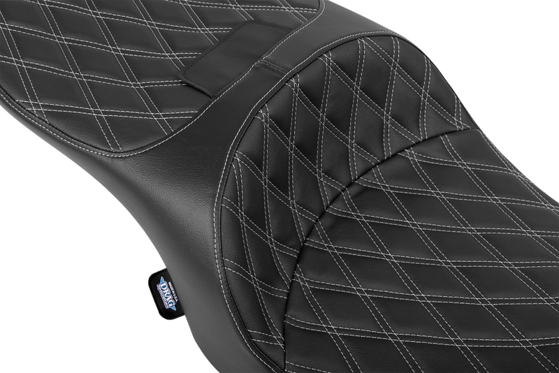 DRAG SPECIALTIES SEATS, Drag Specialties Seats Forward Position Freedom Seat for FLH/FLT 2023-2025, Vinyl with Silver Double Diamond Stitch - Part #4715C
