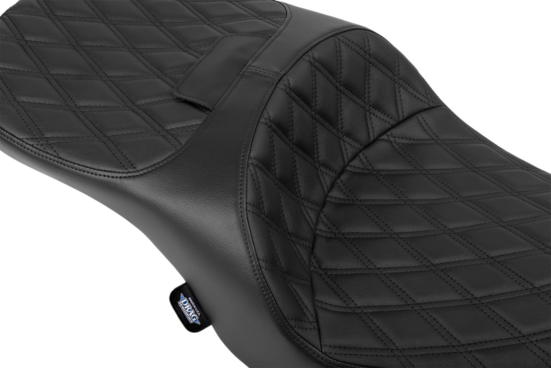 DRAG SPECIALTIES SEATS Forward Position Freedom Seat 4715F for FLH/FLT '23-'25 - Vinyl and Solar Leather in Black Double Diamond Stitch