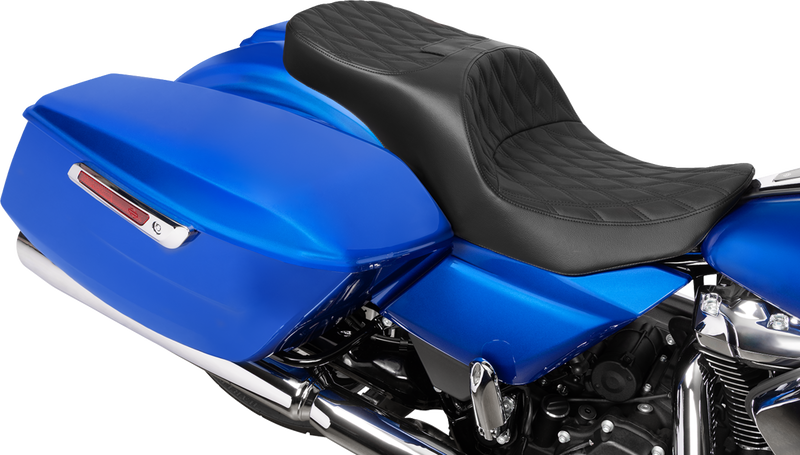 DRAG SPECIALTIES SEATS Forward Position Freedom Seat 4715F for FLH/FLT '23-'25 - Vinyl and Solar Leather in Black Double Diamond Stitch