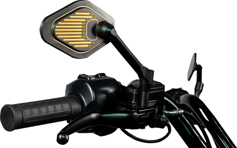DRAG SPECIALTIES M03-06R Adjustable Diamond Mirror for Harley-Davidson with Short Stem, Black/Gold Finish