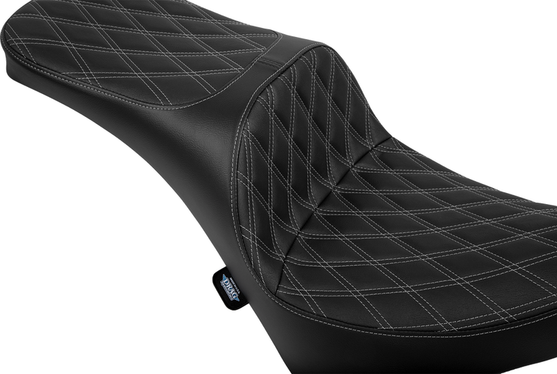 DRAG SPECIALTIES SEATS, DRAG SPECIALTIES SEATS Freedom Seat for FL/FX 2018-2025 - Vinyl Double Diamond Silver Stitch, Part Number 4719C