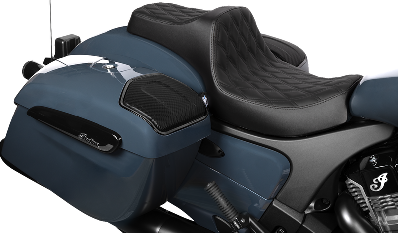 DRAG SPECIALTIES SEATS, Drag Specialties Seats Predator III 2-Up Seat for Chieftain '25 and Challenger '20-'25 - Vinyl and Solar Leather, Double Diamond Pattern (Part #4720F)