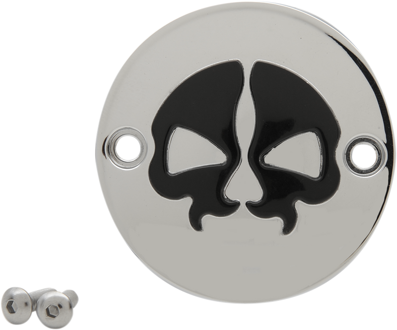 Drag Specialties Chrome and Black Skull Points Cover for M8 with 2-Hole Mount - Part Number 78102