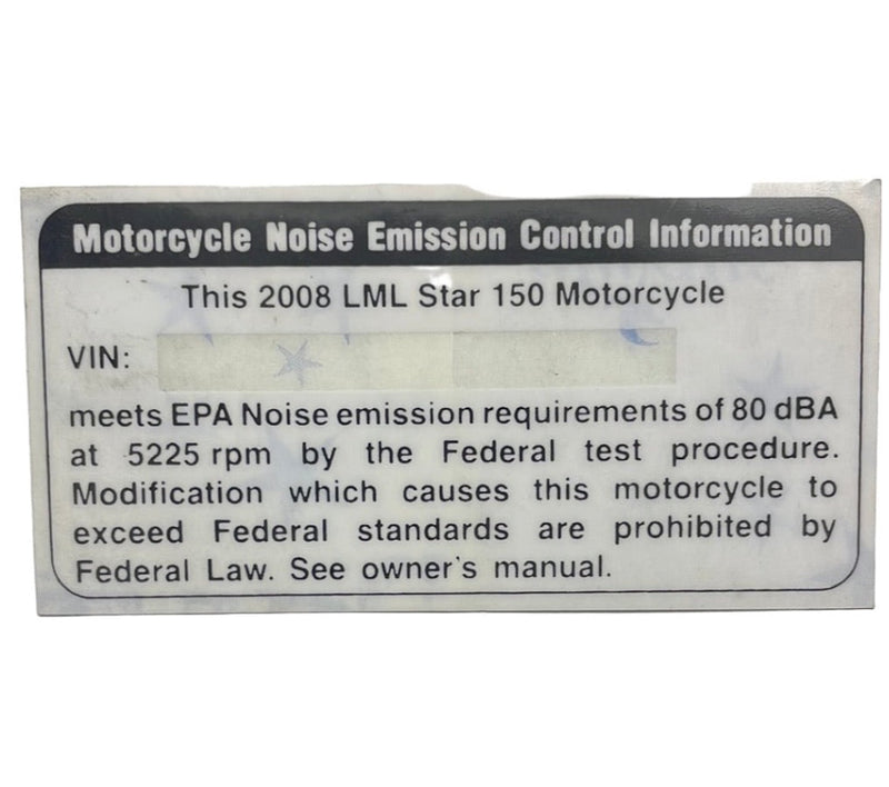 Decal, Noise Emissions; Stella 2007 +